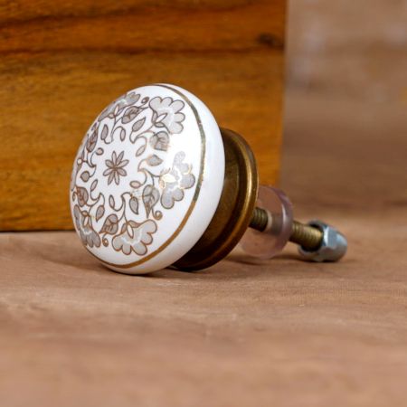 Grey Golden Floral Cabinet Knobs